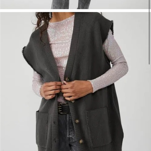 NWT Free People Oakleigh Rib Vest in Charcoal size small reg $98 - Picture 2 of 14